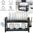 2 Tier Iron Dish Drying Rack Drainboard Set with Large Storage Anti-Rust Dish Drainer Shelf Tableware Holder Cup Holder For Kitchen Counter Storage