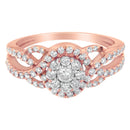 10K Rose Gold 3/4 Cttw Diamond Floral Cluster Head and Twisted Shank Cocktail Ring (H-I Color, SI1-SI2 Clarity)- Size 7