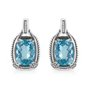 .925 Sterling Silver 14x10MM Cushion Cut Blue Topaz Gemstone and Diamond Accent Dangle Earring (I-J Color, I1-I2 Clarity)