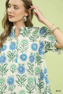 Umgee Floral Puff Sleeve Babydoll Dress with Side Pockets