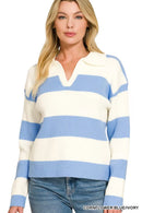 Zenana Striped Collared Sweater