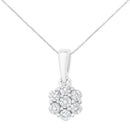 14K White Gold 1/2 cttw Prong Set Round-Cut Diamond 7 Stone Floral Cluster 18" Pendant Necklace (H-I Color, I1-I2 Clarity)
