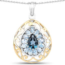 18K Yellow Gold Plated 4.44 Carat Genuine London Blue Topaz and Blue Topaz .925 Sterling Silver Pendant