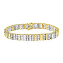 14K Yellow Gold 5.50 Cttw Round and Baguette Diamond Link Bracelet
