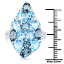 6.69 Carat Genuine Swiss Blue Topaz, London Blue Topaz and White Zircon .925 Sterling Silver Ring