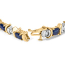 14K Yellow Gold 1.00 Cttw Alternating Diamond and 6 1/2 Cttw Oval Blue Sapphire Link Bracelet (H-I Color, SI1-SI2 Clarity) - 7" Inches
