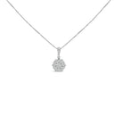 14K White Gold 1 1/5 Cttw Diamond Composite Cluster Pendant Necklace (F-G Color, VS2-SI1 Clarity) - 18" Inches