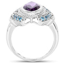 3.06 Carat Genuine Amethyst and London Blue Topaz .925 Sterling Silver Ring