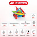 Tinamiri Supermag - Wheels 40 - Magnetic Building Set, Educational construction fun, 40 piece set, Magnet Toys, 0660