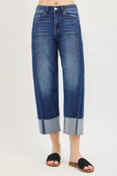 RISEN Full Size Slouchy Crop Barrel Cuffed Jeans Plus Size