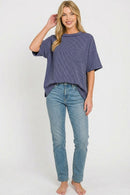 Zenana Raised Rib Short Sleeve Front Pocket Top