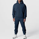 Mens Solid-Color Cardigan Zip-Up Long-Sleeve Sports Suit