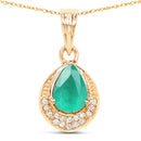 0.89 Carat Genuine Zambian Emerald and White Diamond 14K Yellow Gold Pendant