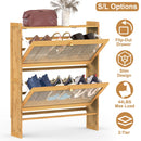 2-Tier Shoe CabinetÊwith 2 Flip Drawers Slim Bamboo Shoe Rack Freestanding Narrow Shoe Organizer with 44lbs Max Load for Entryway Hallway