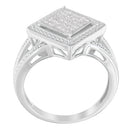 .925 Sterling Silver 1/3 Cttw Invisible Set Princess-Cut Diamond Rhombus and Beaded Halo Ring (H-I Color, SI1-SI2 Clarity) - Ring Size 7