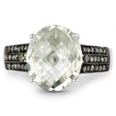 4.41 Carat Genuine Green Amethyst and Green Diamond .925 Sterling Silver Ring