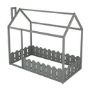 {Slats are not included}Twin Size Wood Bed House Bed Frame with Fence for Kids Teens Girls Boys {Gray}