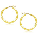 14k Yellow Gold Diamond Cut Hoop Earrings (25mm)