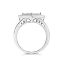 .925 Sterling Silver 1/3 Cttw Invisible Set Princess-Cut Diamond Rhombus and Beaded Halo Ring (H-I Color, SI1-SI2 Clarity) - Ring Size 7