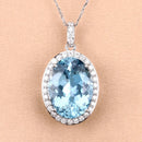 9.59 Carat Genuine Aquamarine and White Diamond 14K White Gold Pendant