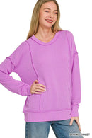 Zenana Corded Rib Long Sleeve Round Neck Top