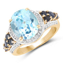 14K Yellow Gold Plated 5.80 Carat Genuine Blue Topaz & Blue Sapphire .925 Sterling Silver Ring