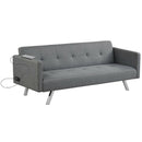 3 Seat Convertible Linen Fabric Futon Sofa with USB and Power Strip