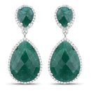 19.42 Carat Dyed Emerald and White Topaz .925 Sterling Silver Earrings