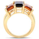 14K Yellow Gold Plated 8.14 Carat Genuine Smoky Quartz, Citrine and Champagne Quartz .925 Sterling Silver Ring