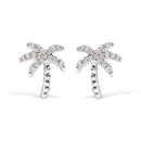 10K White Gold 1/10 Cttw Diamond Encrusted Palm Tree Stud Earrings (H-I Color, I1-I2 Clarity)