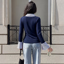 Color-block V-neck Fitted Top For Women