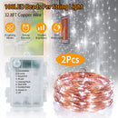 2Pcs LED String Lights 100LED Beads 32.8FT Copper Fairy Lights IP65 Waterproof Battery Operated Flash Lights with Remote Control For Wedding Party Jar