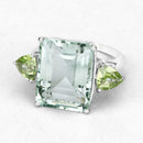 11.90 Carat Genuine Green Amethyst and Peridot .925 Sterling Silver Ring