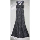 Morgan and Co Womens Scalloped Lace Gown Dress, Blue, 1/2