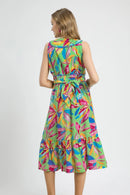 Umgee Ruffled Hem Printed Sleeveless Midi Dress