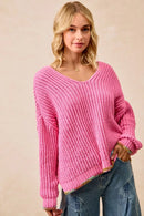 BiBi V-Neck Sweater with Colorful Trim