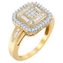 10K Yellow Gold 1/2 Cttw Diamond Square Cluster Cocktail Ring