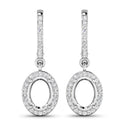 0.32 Carat Genuine White Diamond 14K White Gold Semi Mount Earrings - holds 8x6mm Oval Gemstones