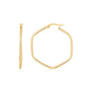 14K Yellow Gold Hexagon Hoop Rounded Edge Earrings