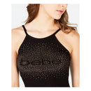 Bebe Rhinestone Splash Logo Halter Dress - Size Large