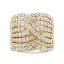 10K Yellow Gold 3.0 Cttw Diamond Eight-Row Bypass Crossover Statement Band Ring (H-I Color, I2-I3 Clarity) - Size 7