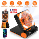 Solar Camping Fan With LED Lantern 5200mAh Rechargeable Battery Operated Portable Fan with Emergency Power Bank 4 Wind Speeds 3 Light Modes 3 Timers f