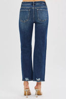 RISEN High Rise Crop Slim Straight Jenas with Hidden Knee Patch