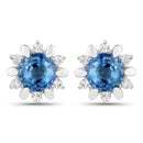 1.87 Carat Genuine Blue Sapphire and White Diamond 14K White Gold Earrings