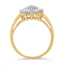 10K Yellow Gold 1/2 Cttw Round & Baguette Cut Diamond Pear Shaped Domed Pavé Cluster with Halo Cocktail Ring (J-K Color, I1-I2 Clarity) - Size 4-1/4