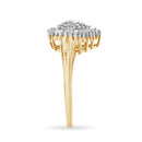 10K Yellow Gold 1/2 Cttw Round & Baguette Cut Diamond Pear Shaped Domed Pavé Cluster with Halo Cocktail Ring (J-K Color, I1-I2 Clarity) - Size 4-1/4