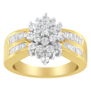 10K Yellow Gold 1.0 Cttw Marquise Composite Diamond Cluster Cocktail Ring (H-I Color, SI2-I1 Clarity) - Size 7