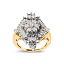 10K Yellow Gold 1 Cttw Round and Baguette cut Diamond Cluster and Rhombus Halo Ring (H-I Color, I1-I2 Clarity) - Ring Size 7