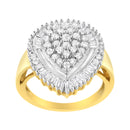 10K Yellow Gold 1.0 Cttw Round and Baguette Cut Diamond Oval Shaped Cluster Ring (I-J Color, I1-I2 Clarity) - Size 7