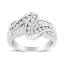 10K White Gold Ring 3/4 Cttw Round and Baguette-Cut Diamond Bypass Ring (H-I Color, I2-I3 Clarity) - Size 6